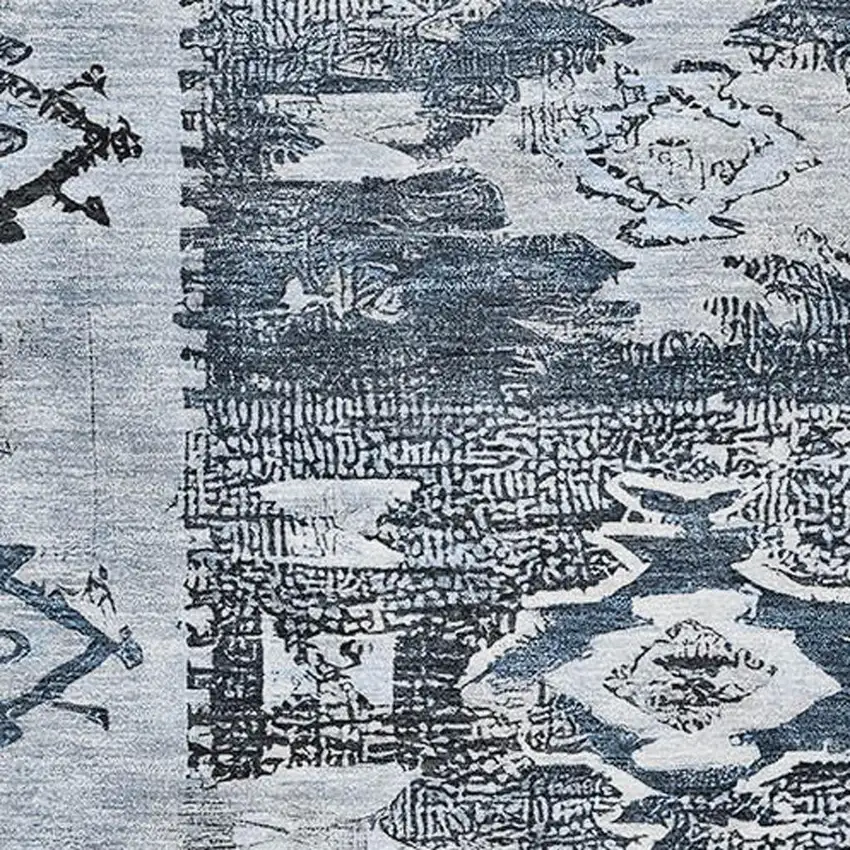 Blue Ivory And Gray Southwestern Washable Area Rug With UV Protection Photo 2