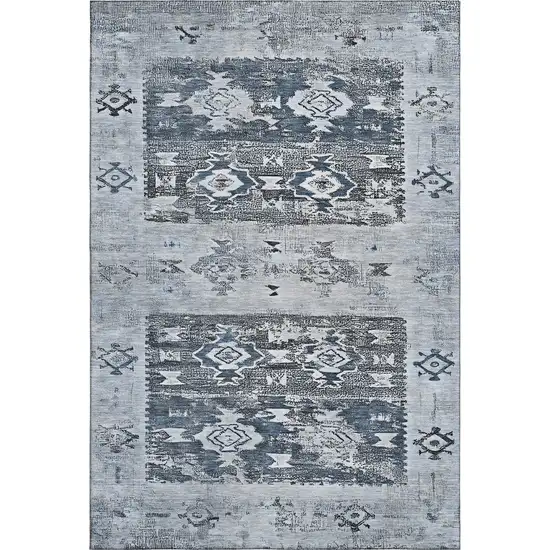 Blue Ivory And Gray Southwestern Washable Area Rug With UV Protection Photo 1