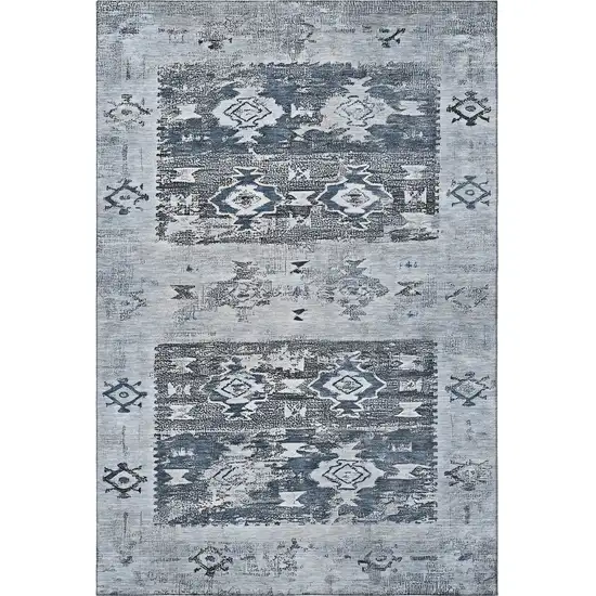 Blue Ivory And Gray Southwestern Washable Area Rug With UV Protection Photo 2