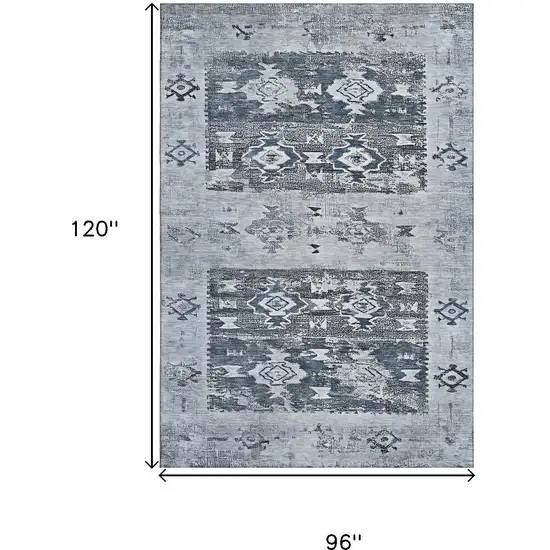 Blue Ivory And Gray Southwestern Washable Area Rug With UV Protection Photo 9