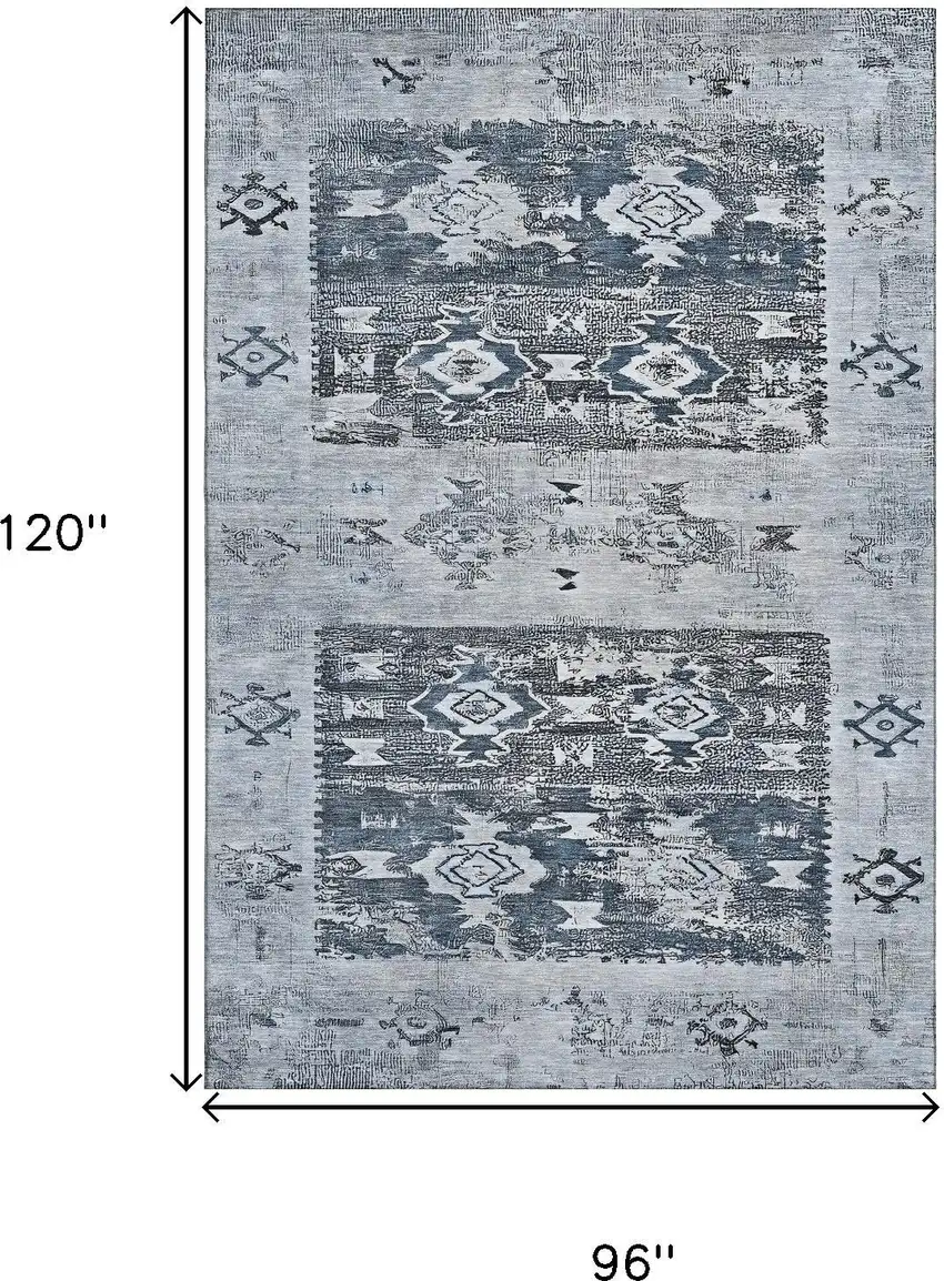 Blue Ivory And Gray Southwestern Washable Area Rug With UV Protection Photo 9