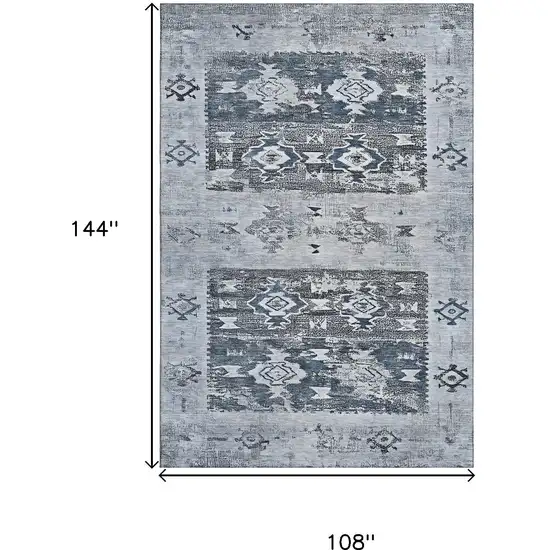 Blue Ivory And Gray Southwestern Washable Area Rug With UV Protection Photo 9