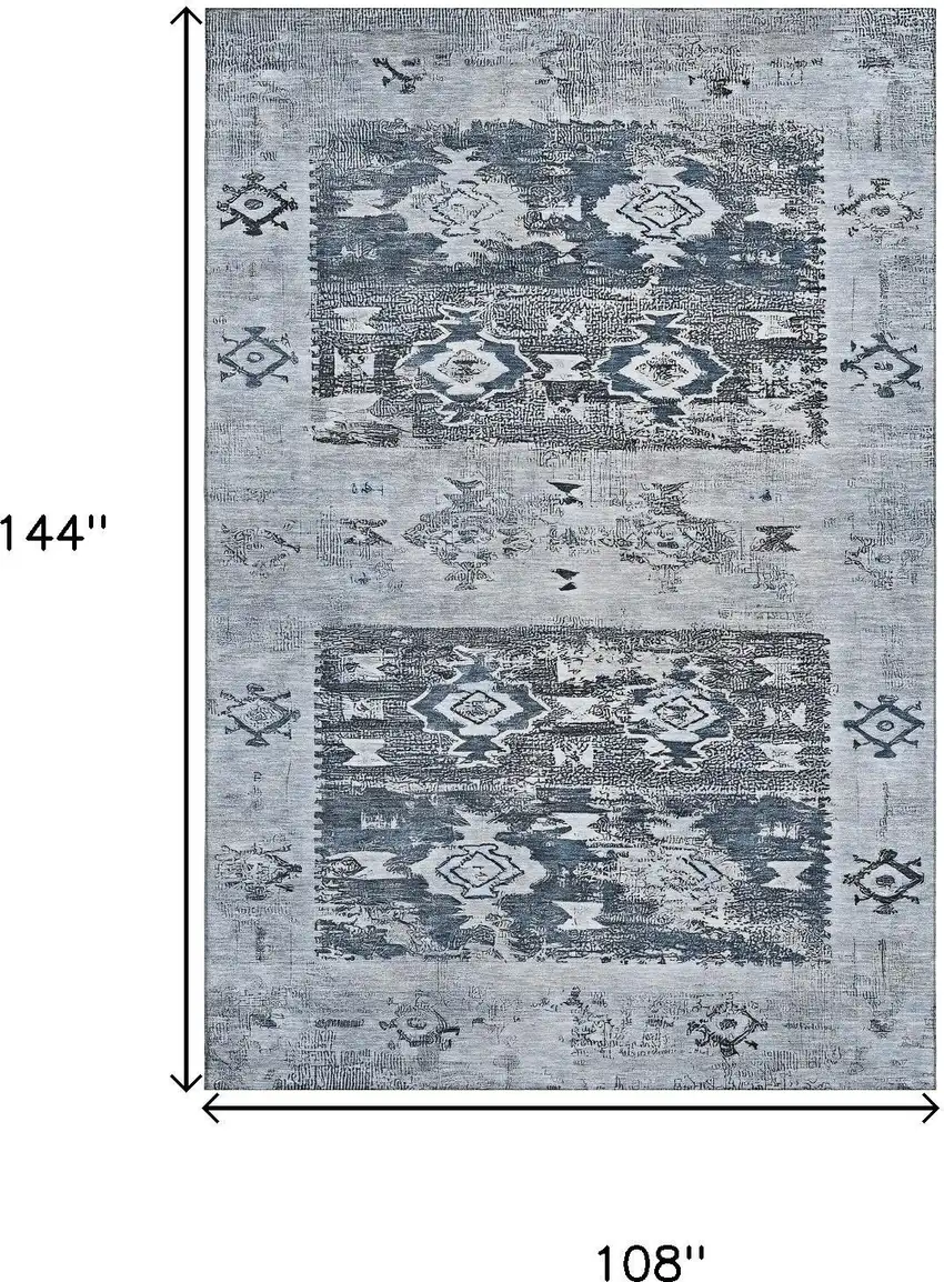 Blue Ivory And Gray Southwestern Washable Area Rug With UV Protection Photo 9