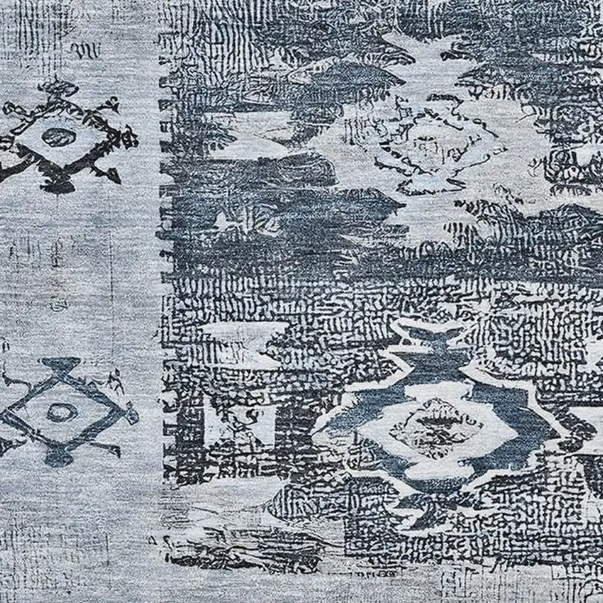 Blue Ivory And Gray Southwestern Washable Area Rug With UV Protection Photo 2