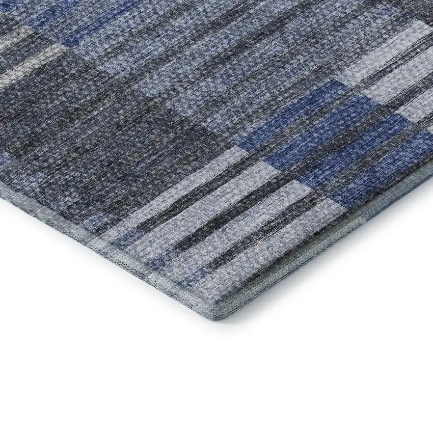 Blue Ivory And Gray Striped Washable Area Rug With UV Protection Photo 9