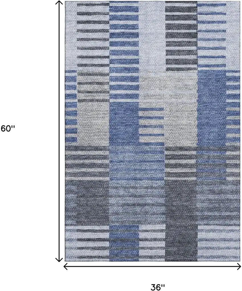 Blue Ivory And Gray Striped Washable Area Rug With UV Protection Photo 7