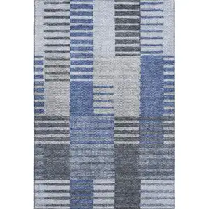Photo of Blue Ivory And Gray Striped Washable Area Rug With UV Protection