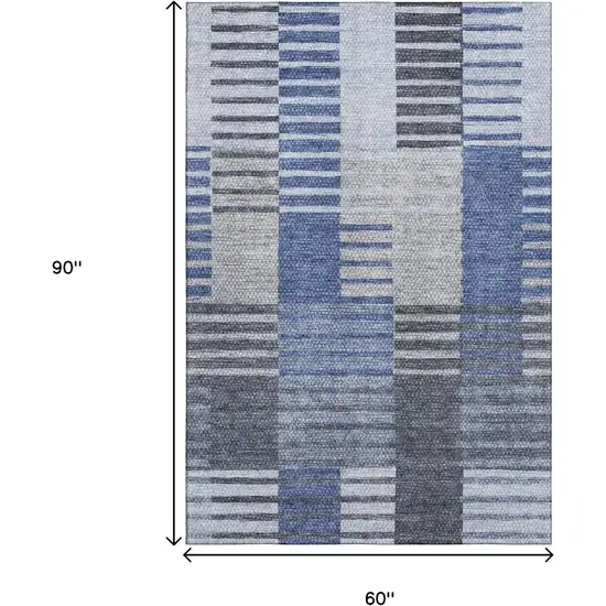 Blue Ivory And Gray Striped Washable Area Rug With UV Protection Photo 6