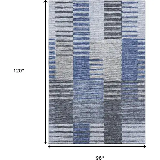 Blue Ivory And Gray Striped Washable Area Rug With UV Protection Photo 3