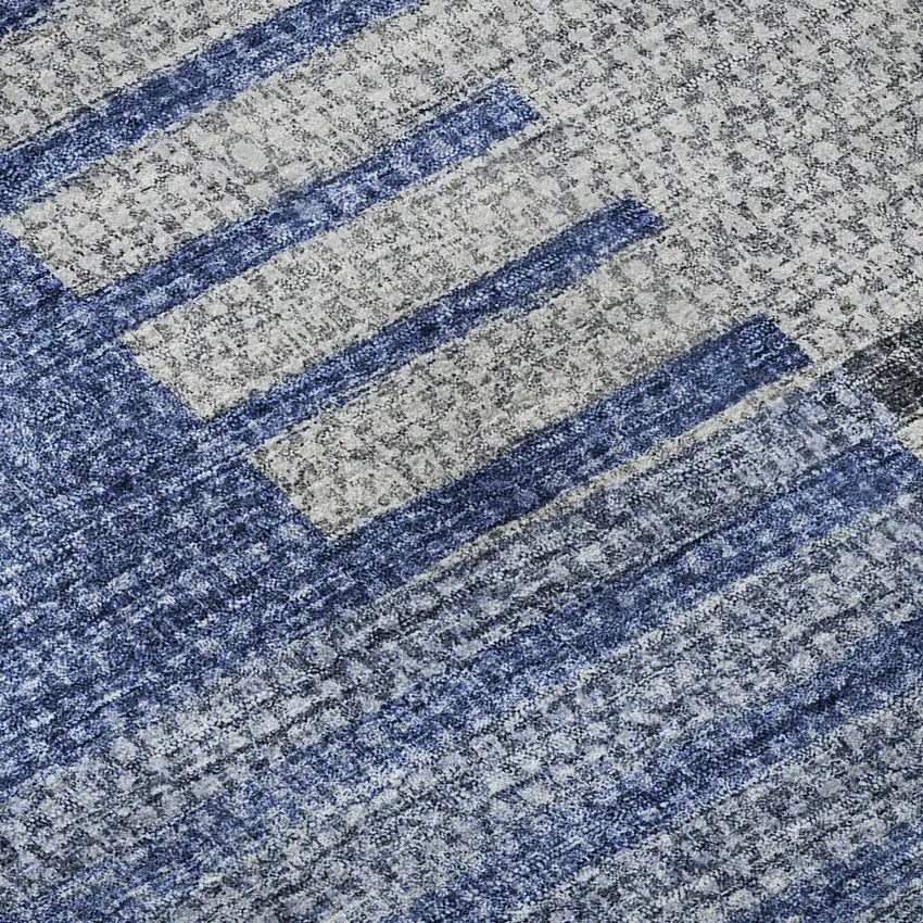 Blue Ivory And Gray Striped Washable Area Rug With UV Protection Photo 9