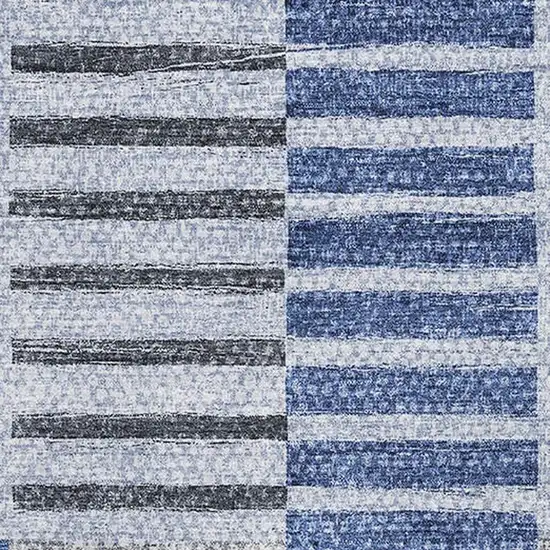 Blue Ivory And Gray Striped Washable Area Rug With UV Protection Photo 4