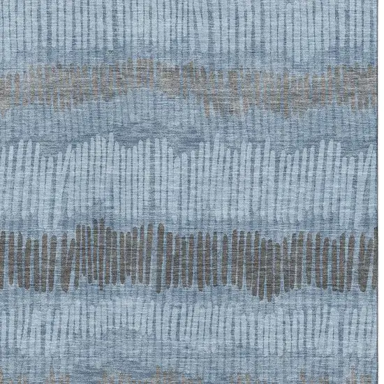 Blue Ivory And Gray Striped Washable Area Rug With UV Protection Photo 4