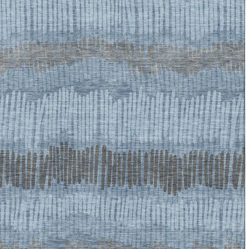 Blue Ivory And Gray Striped Washable Area Rug With UV Protection Photo 4