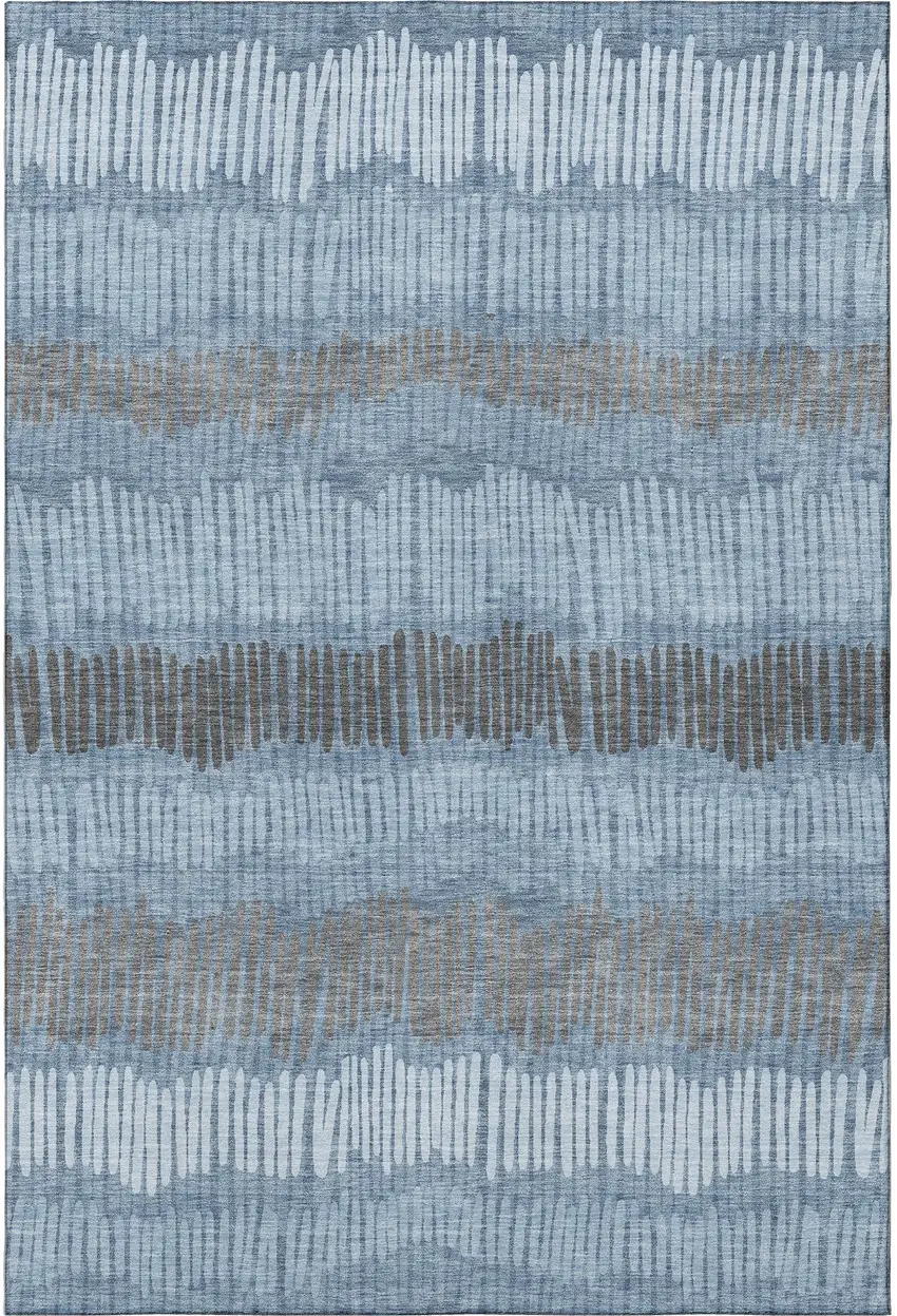 Blue Ivory And Gray Striped Washable Area Rug With UV Protection Photo 5