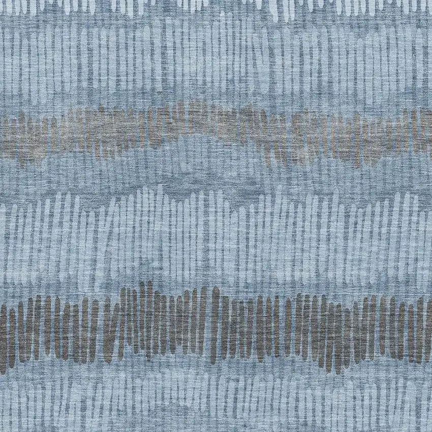 Blue Ivory And Gray Striped Washable Area Rug With UV Protection Photo 3