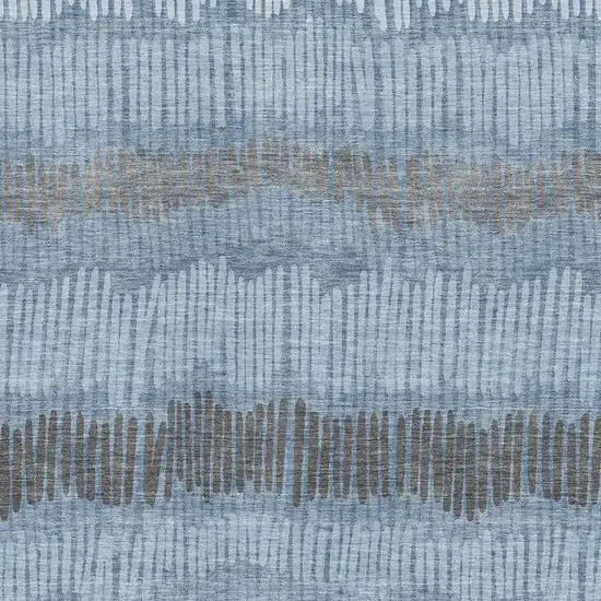 Blue Ivory And Gray Striped Washable Area Rug With UV Protection Photo 3