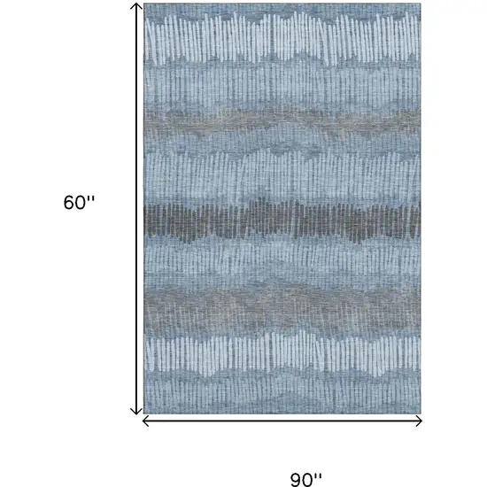 Blue Ivory And Gray Striped Washable Area Rug With UV Protection Photo 9