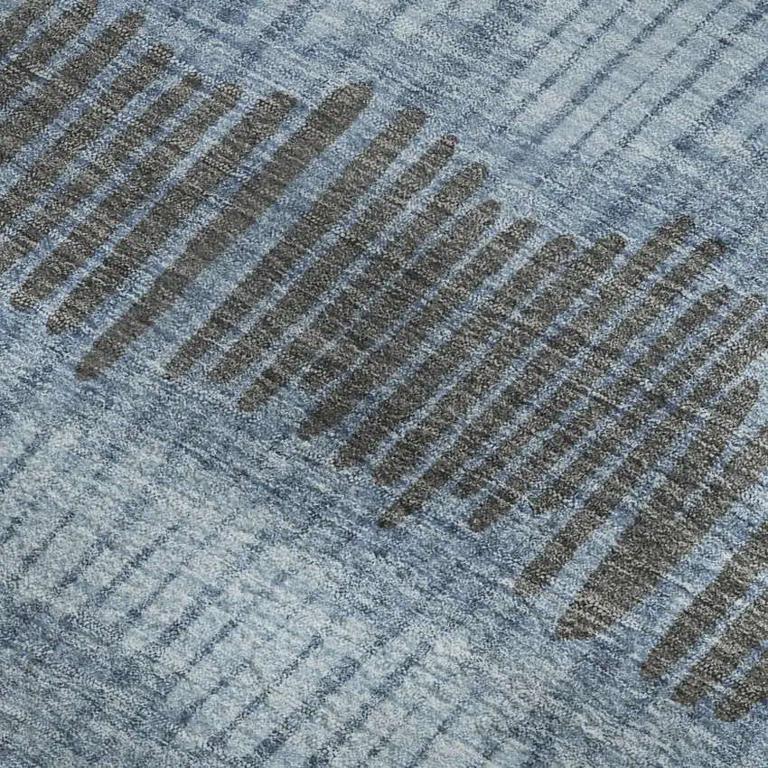 Blue Ivory And Gray Striped Washable Area Rug With UV Protection Photo 3