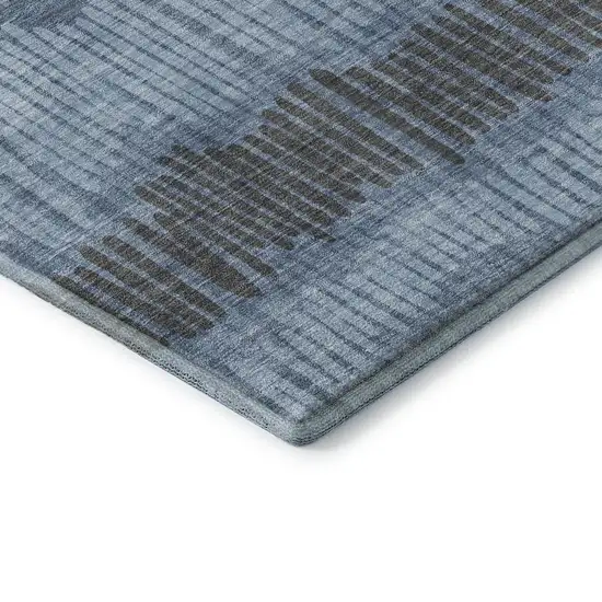 Blue Ivory And Gray Striped Washable Area Rug With UV Protection Photo 8