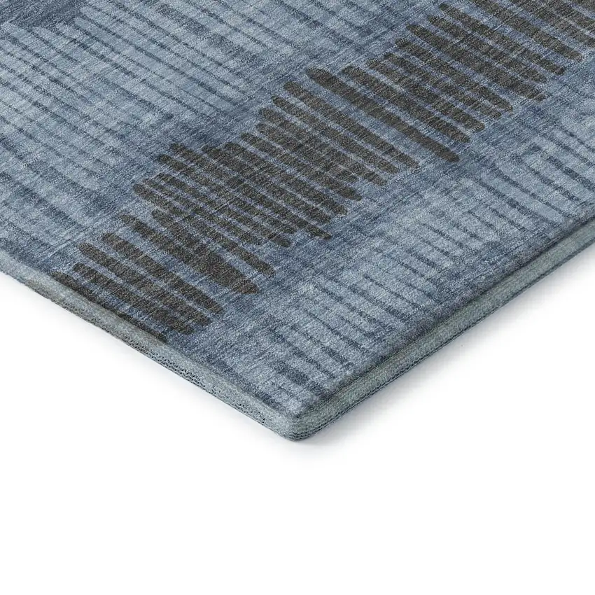 Blue Ivory And Gray Striped Washable Area Rug With UV Protection Photo 8