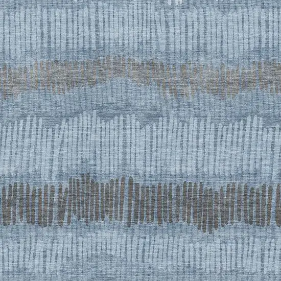 Blue Ivory And Gray Striped Washable Area Rug With UV Protection Photo 4