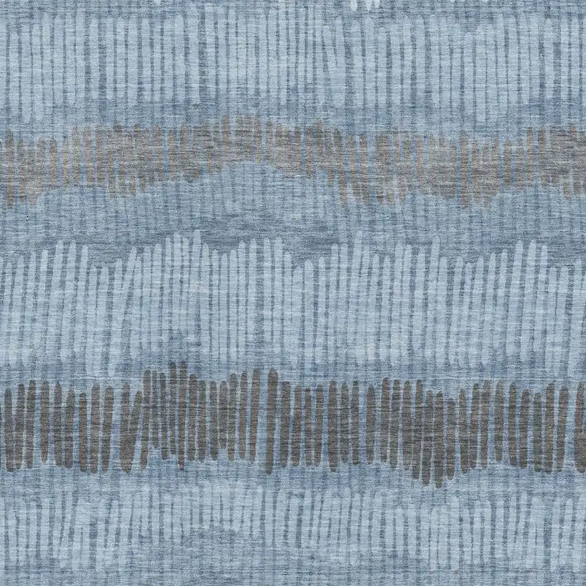 Blue Ivory And Gray Striped Washable Area Rug With UV Protection Photo 4