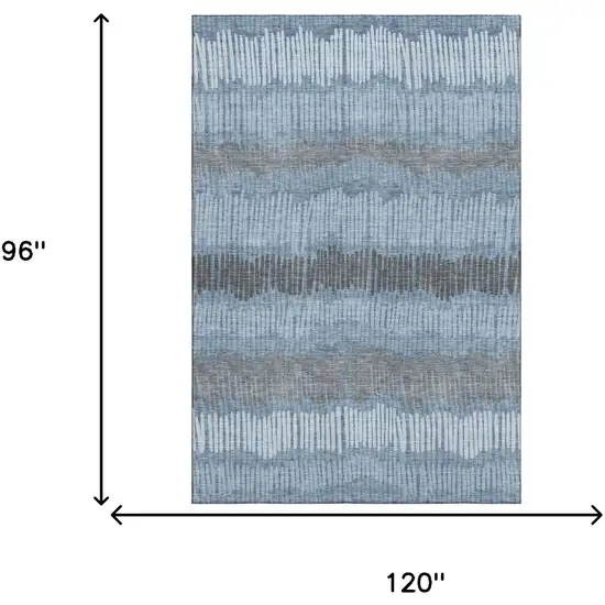 Blue Ivory And Gray Striped Washable Area Rug With UV Protection Photo 3
