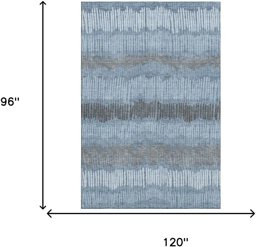 Blue Ivory And Gray Striped Washable Area Rug With UV Protection Photo 3