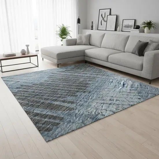 Blue Ivory And Gray Striped Washable Area Rug With UV Protection Photo 2