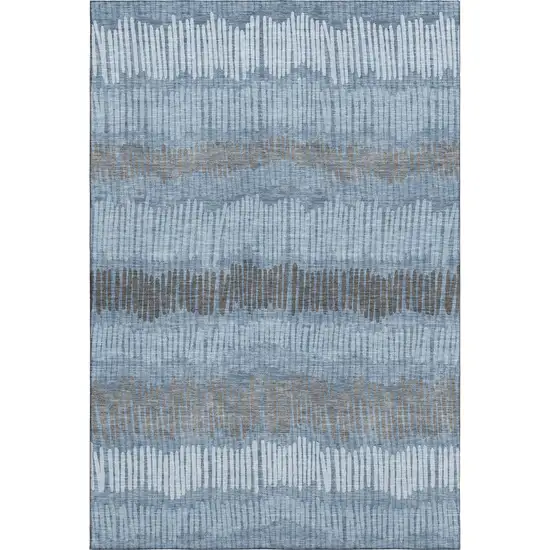Blue Ivory And Gray Striped Washable Area Rug With UV Protection Photo 5