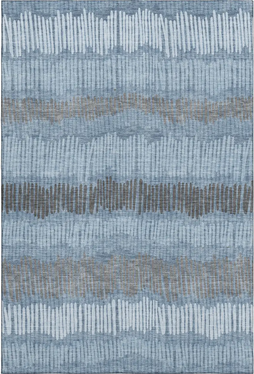 Blue Ivory And Gray Striped Washable Area Rug With UV Protection Photo 5