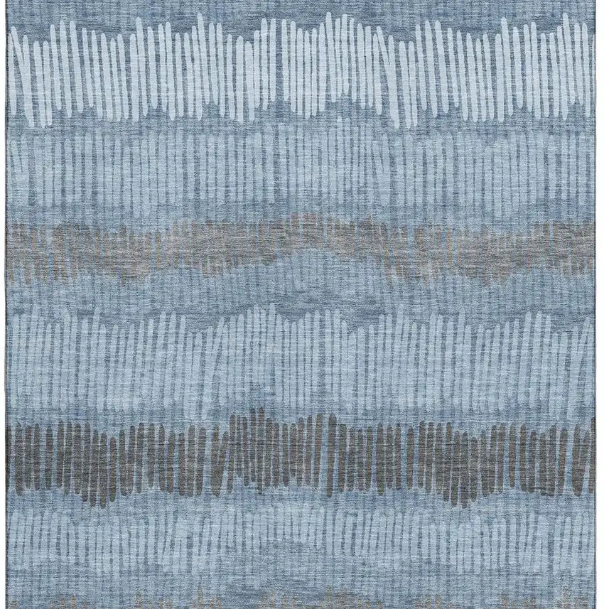 Blue Ivory And Gray Striped Washable Area Rug With UV Protection Photo 5