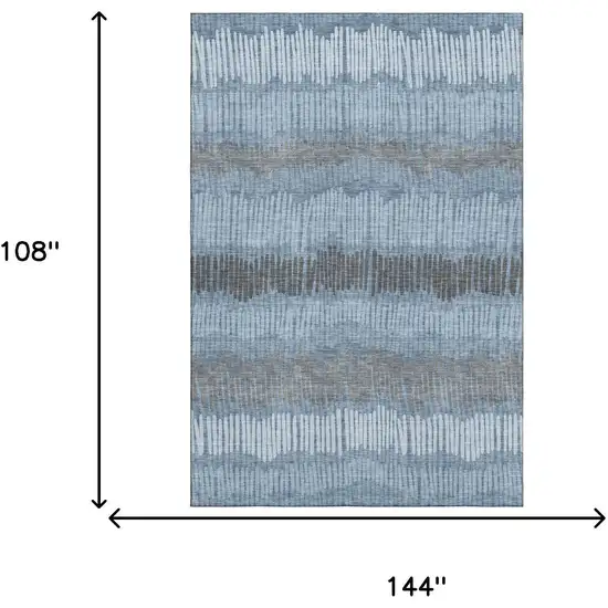 Blue Ivory And Gray Striped Washable Area Rug With UV Protection Photo 3