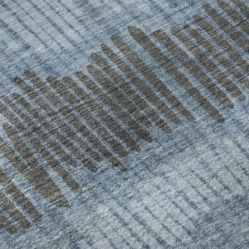 Blue Ivory And Gray Striped Washable Area Rug With UV Protection Photo 1