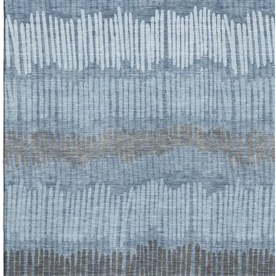 Blue Ivory And Gray Striped Washable Area Rug With UV Protection Photo 4