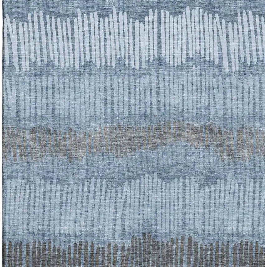 Blue Ivory And Gray Striped Washable Area Rug With UV Protection Photo 4