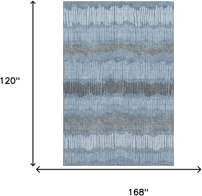Blue Ivory And Gray Striped Washable Area Rug With UV Protection Photo 3