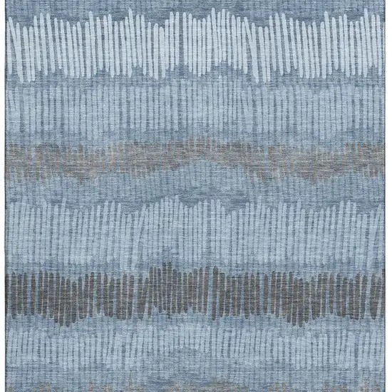 Blue Ivory And Gray Striped Washable Area Rug With UV Protection Photo 5