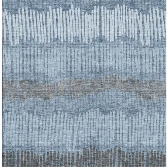 Blue Ivory And Gray Striped Washable Area Rug With UV Protection Photo 4