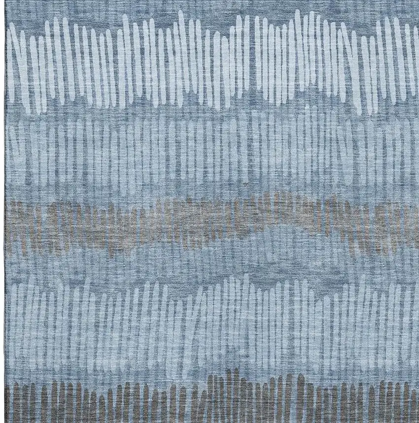 Blue Ivory And Gray Striped Washable Area Rug With UV Protection Photo 4