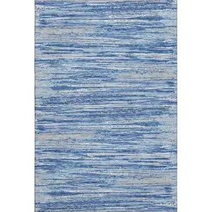 Photo of Blue Ivory And Gray Striped Washable Area Rug With UV Protection