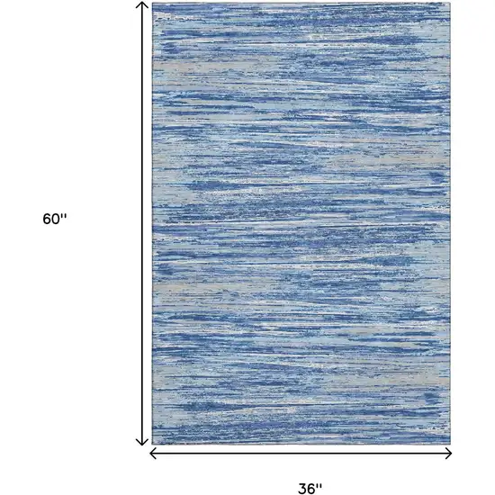 Blue Ivory And Gray Striped Washable Area Rug With UV Protection Photo 3