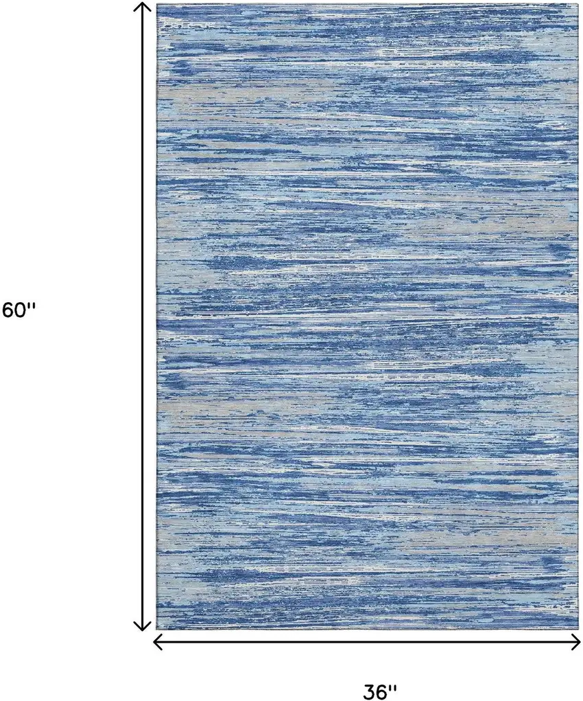 Blue Ivory And Gray Striped Washable Area Rug With UV Protection Photo 3
