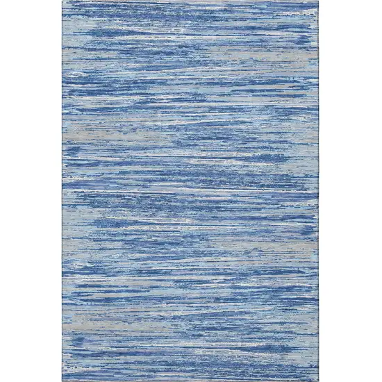 Blue Ivory And Gray Striped Washable Area Rug With UV Protection Photo 4