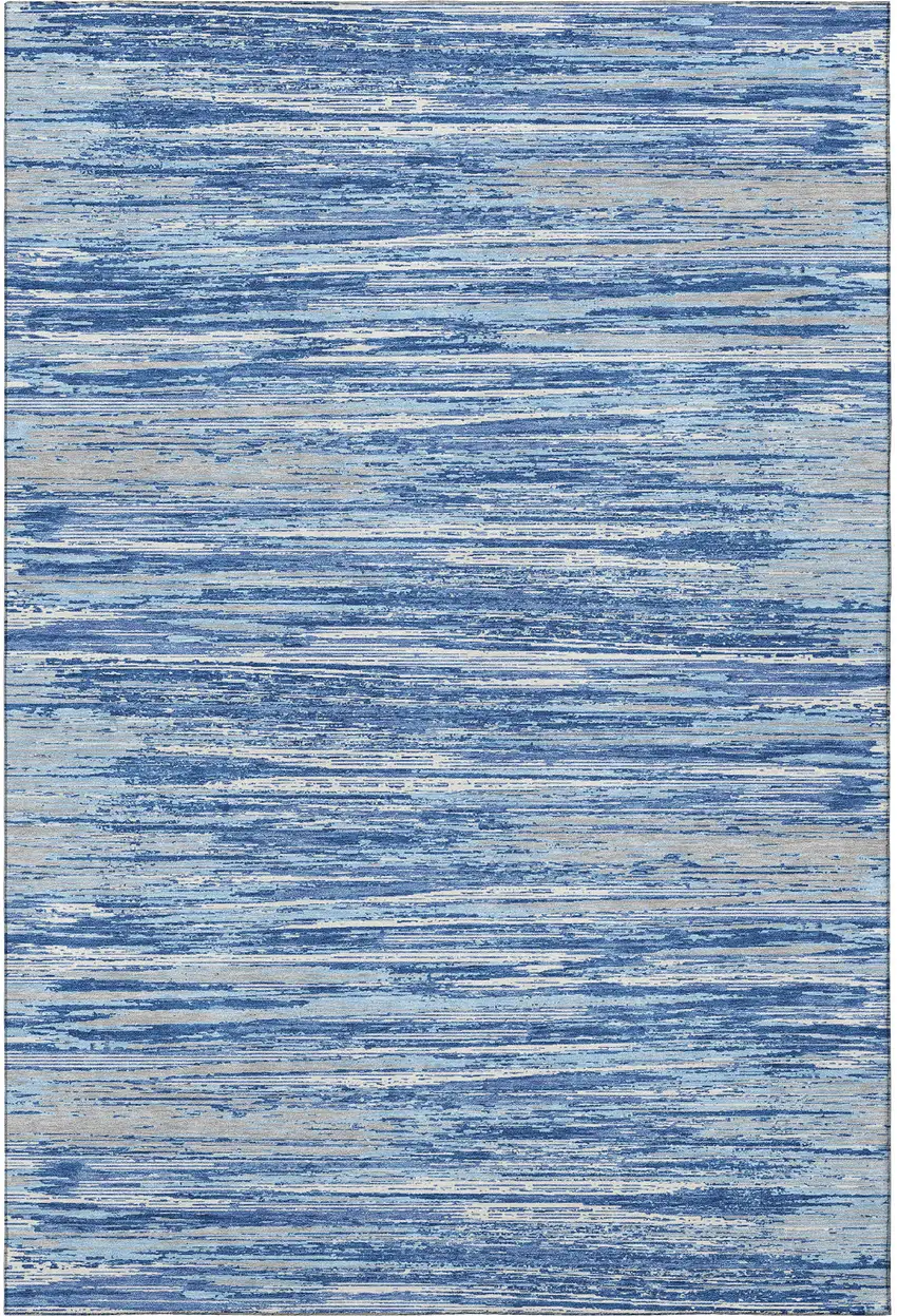 Blue Ivory And Gray Striped Washable Area Rug With UV Protection Photo 4