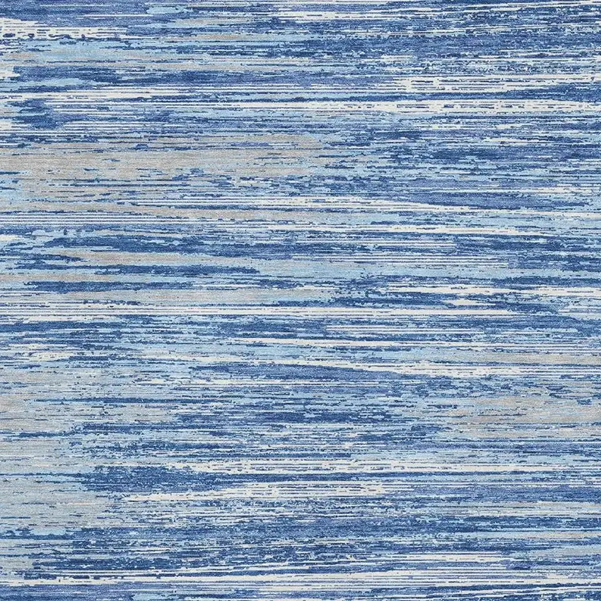 Blue Ivory And Gray Striped Washable Area Rug With UV Protection Photo 3