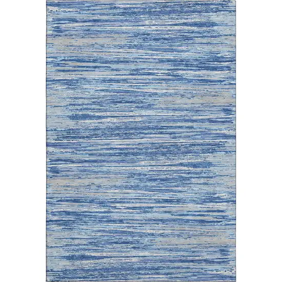 Blue Ivory And Gray Striped Washable Area Rug With UV Protection Photo 1
