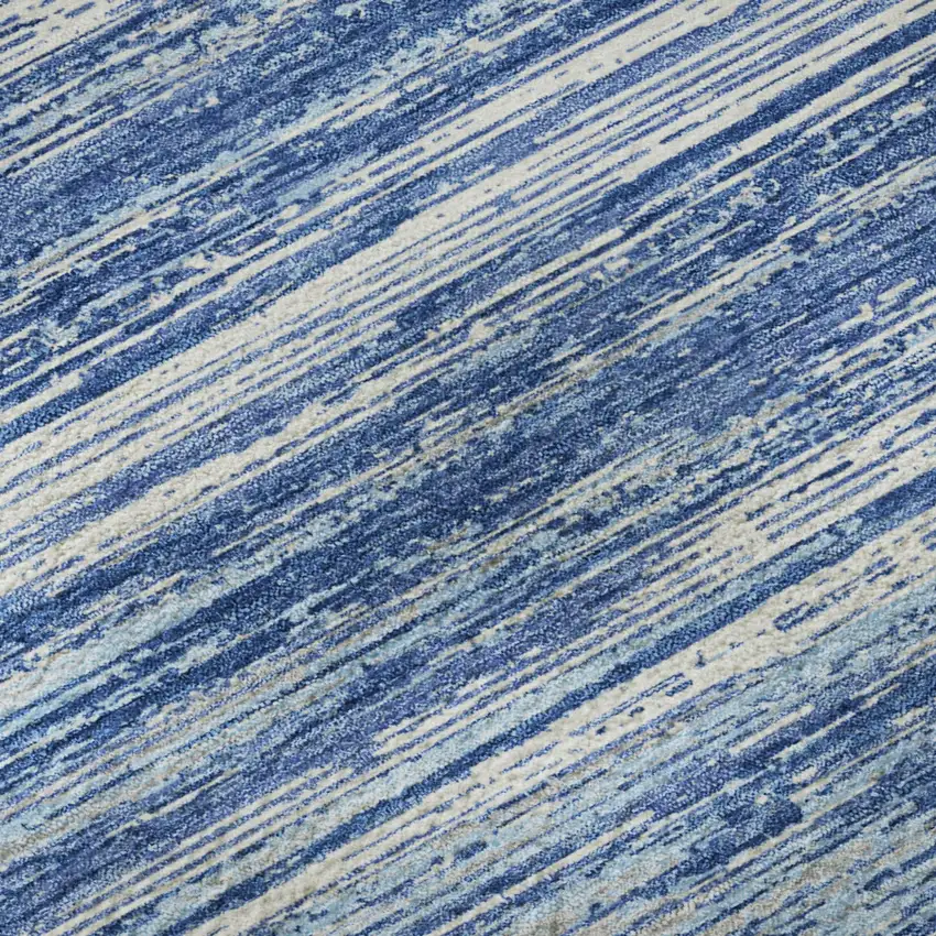 Blue Ivory And Gray Striped Washable Area Rug With UV Protection Photo 7