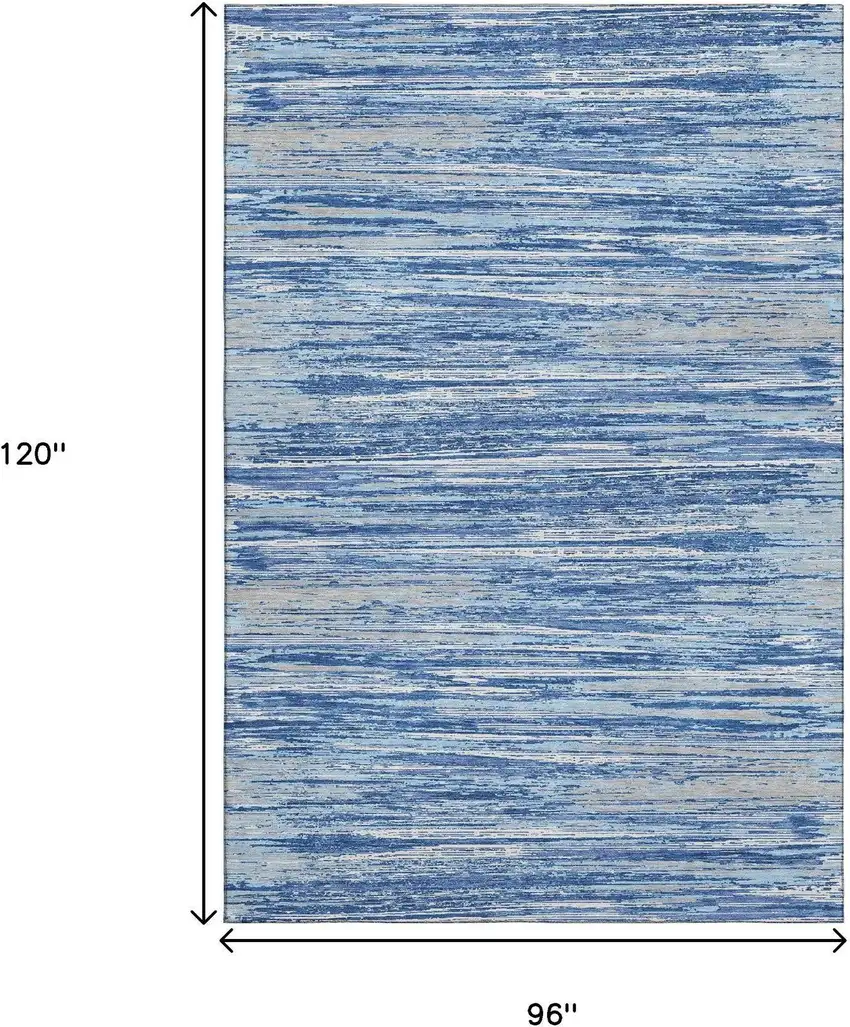 Blue Ivory And Gray Striped Washable Area Rug With UV Protection Photo 8