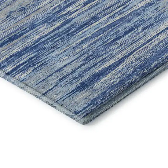 Blue Ivory And Gray Striped Washable Area Rug With UV Protection Photo 8